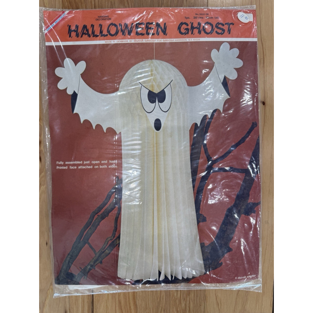 1970’s Vintage Halloween Hanging Honeycomb Ghost Danish Amscan NOS Sealed NEW